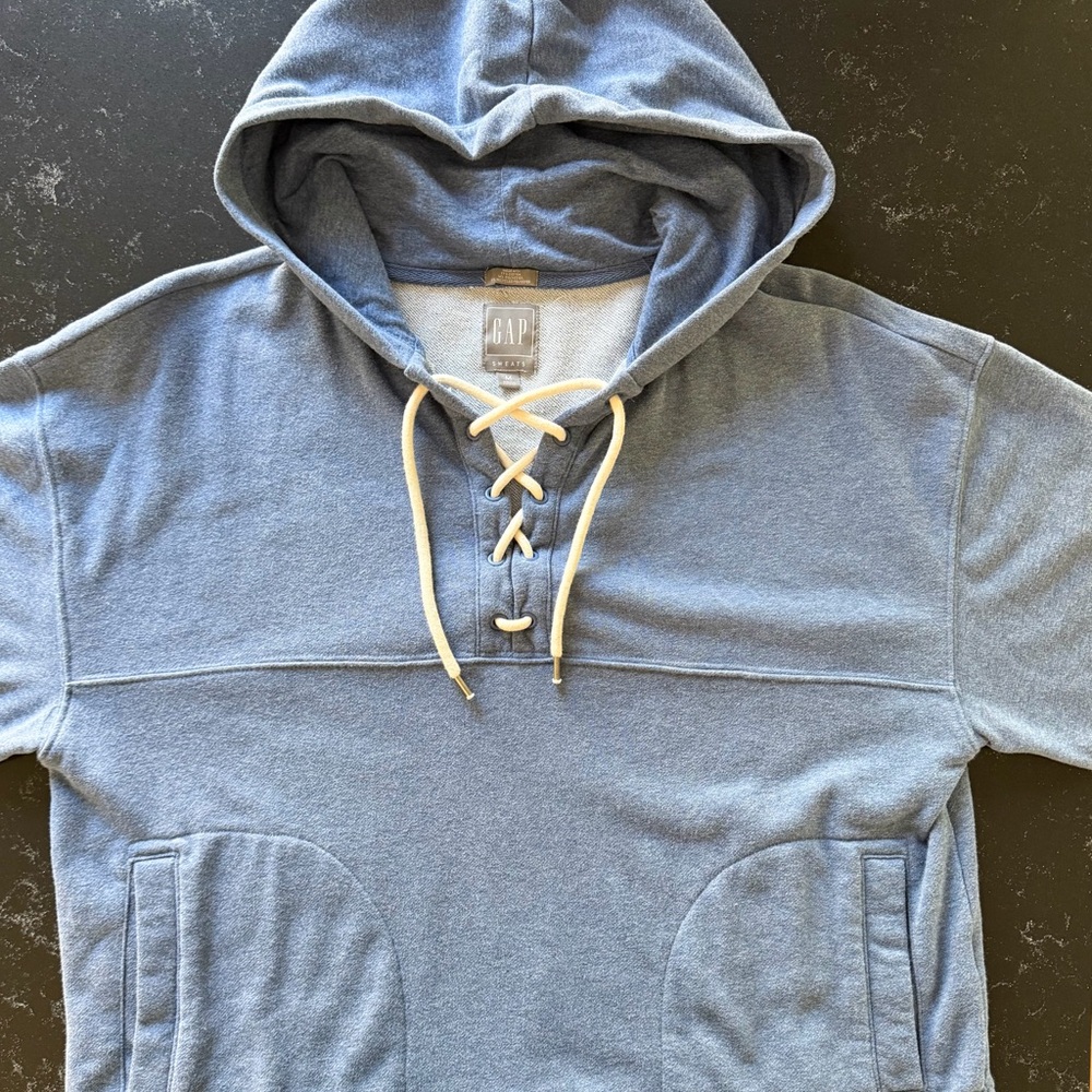 Gap Hoodie Sweatshirt Lace-Up Front Indigo M - Picture 4 of 4